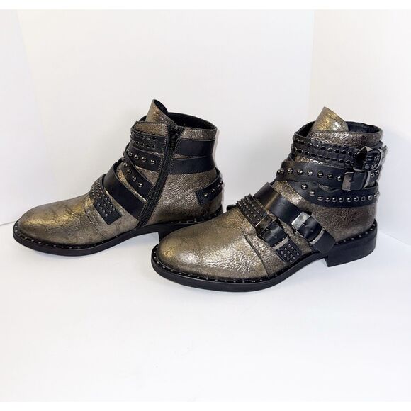 Freebird Leather Ankle Boots Western Boho Straps Buckle Studded Moto Rock 38/7.5 - Picture 2 of 16